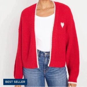 Old Navy Open Front Red Cardigan Sweater heart valentines new with tag S